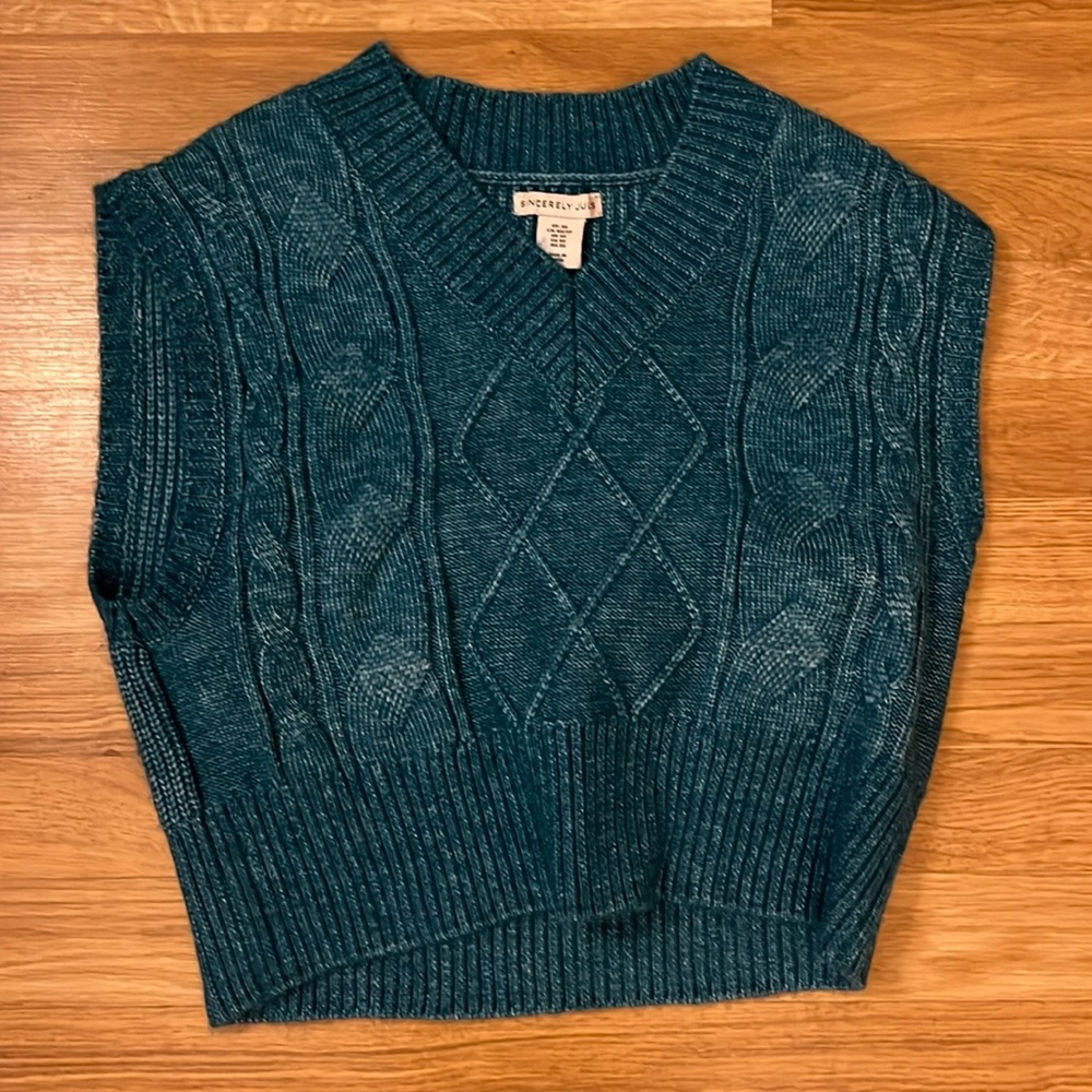 Sincerely Jules Blue Green Sweater Vest NWT